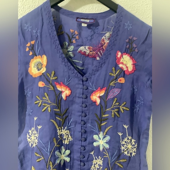 Johnny Was floral embroidered Nila blue tunic button  dress XXS fits XS/S - Picture 6 of 15